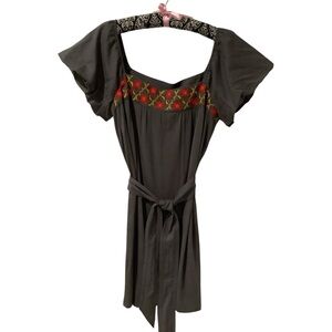 Uncle Frank Women’s Slate Gray Dress with Floral Embroidered Detail Flattering